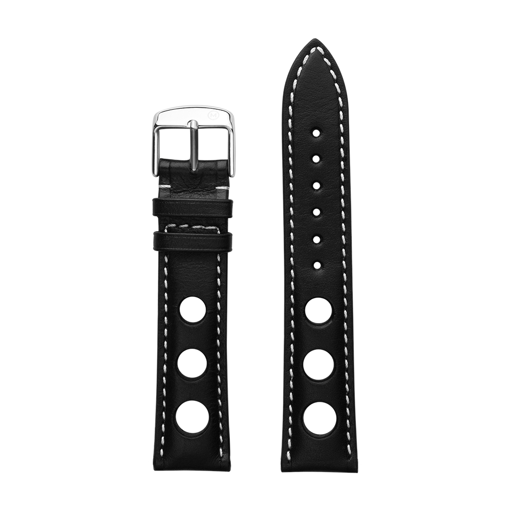 Black leather rally online watch strap